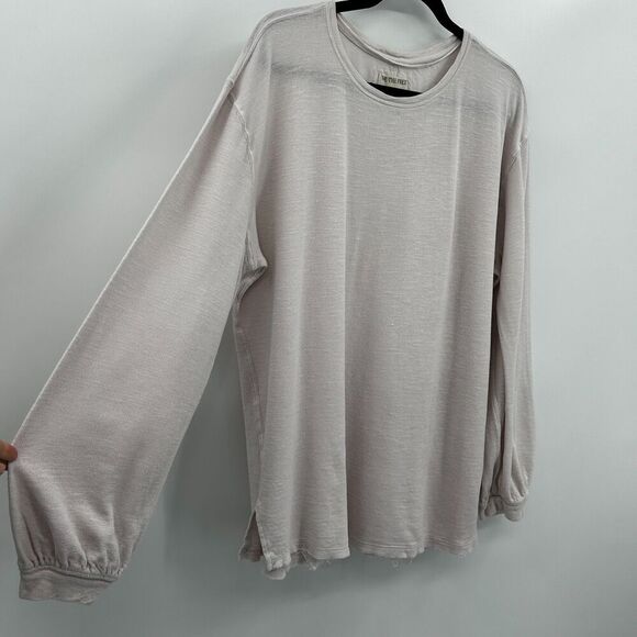 FREE PEOPLE We The Free Light Blush Pink Puff Sleeve Oversized Shirt Size Medium - Picture 6 of 9